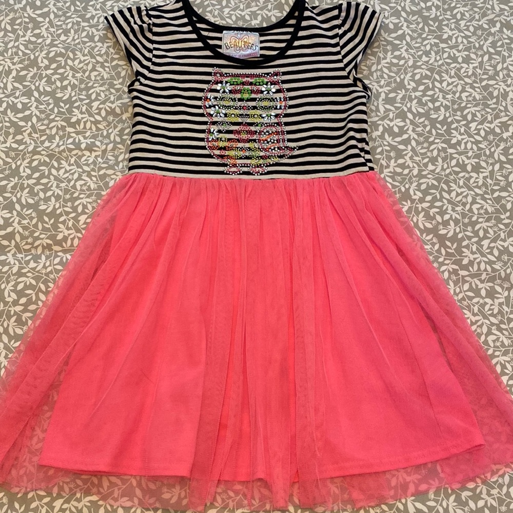 Girl’s “Beautees” Jeweled Owl With Mesh  Dress